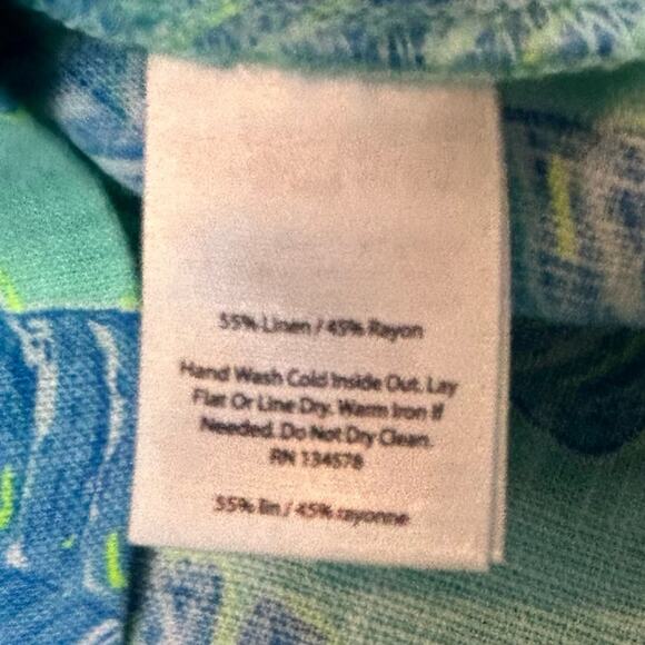 Vineyard Vines Off Shoulder Dress Size XS Green Blue Linen Blend Tropical Summer - Picture 7 of 10